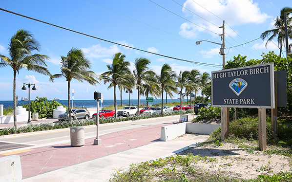 Hugh Taylor Birch State Park entrance on A1A in Fort Lauderdale